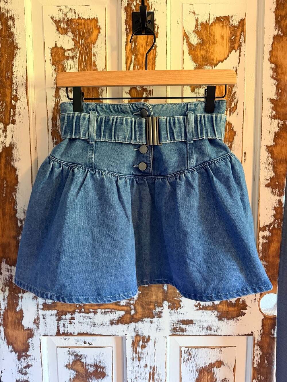 LEDIN Women's Gen Z Y2K Denim Mini Skirt with Belt, Size M